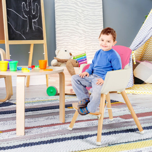 3-in-1 Convertible Wooden High Chair with Cushion-Pink - Color: Pink - Minihomy