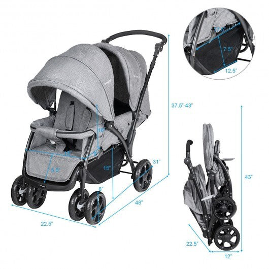 Foldable Lightweight Front and Back Seats Double Baby Stroller - Minihomy