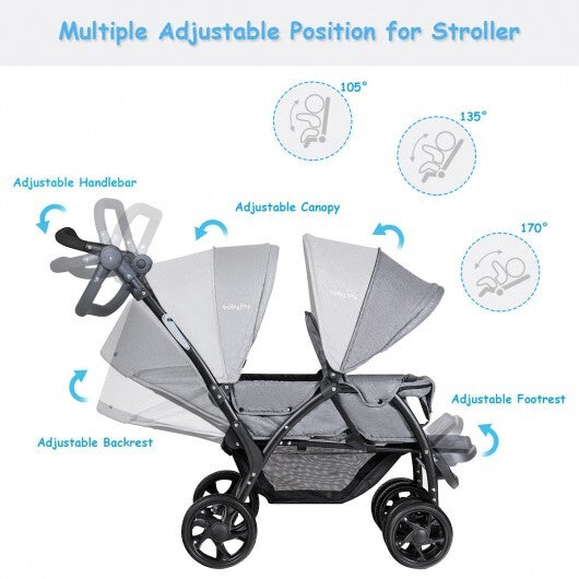 Foldable Lightweight Front and Back Seats Double Baby Stroller - Minihomy