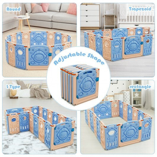 18-Panel Foldable Baby Playpen Kids Activity Center with Lockable Door - Color: Pink & Blue - Size: 18-Panel - Minihomy