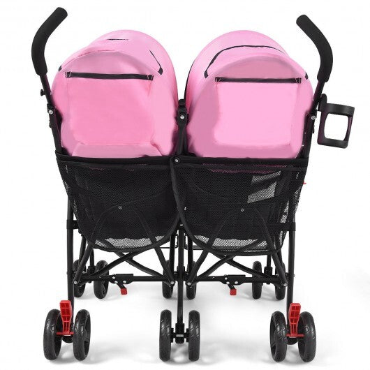 Foldable Twin Baby Double Stroller Ultralight Umbrella Kids Stroller-Pink - Color: Pink - Minihomy