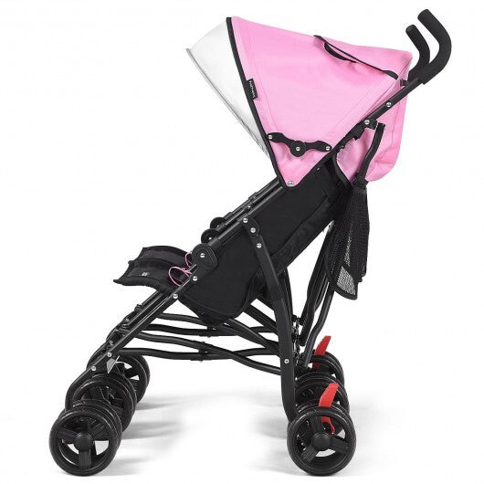 Foldable Twin Baby Double Stroller Ultralight Umbrella Kids Stroller-Pink - Color: Pink - Minihomy