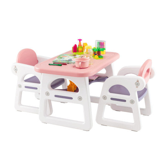 Kids Table and Chair Set with Building Blocks-Pink & Purple - Color: Pink & Purple - Minihomy