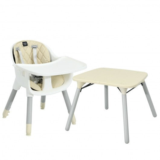 4-in-1 Baby Convertible Toddler Table Chair Set with PU Cushion-Beige - Color: Beige - Minihomy