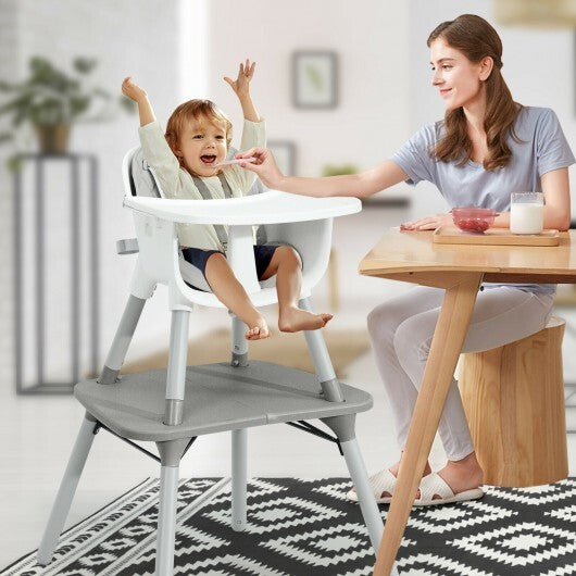 4-in-1 Baby Convertible Toddler Table Chair Set with PU Cushion-Gray - Color: Gray - Minihomy