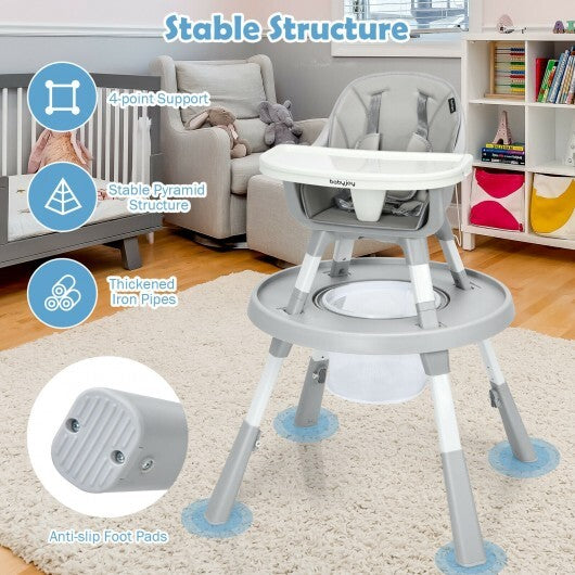 6-in-1 Baby High Chair Infant Activity Center with Height Adjustment-Gray - Color: Gray - Minihomy