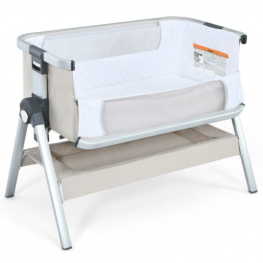 Baby Bassinet Bedside Sleeper with Storage Basket and Wheel for Newborn-Beige - Color: Beige - Minihomy