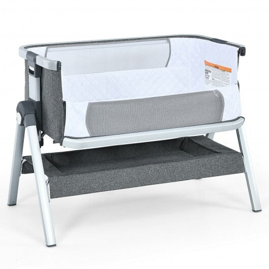 Baby Bassinet Bedside Sleeper with Storage Basket and Wheel for Newborn-Gray - Color: Gray - Minihomy