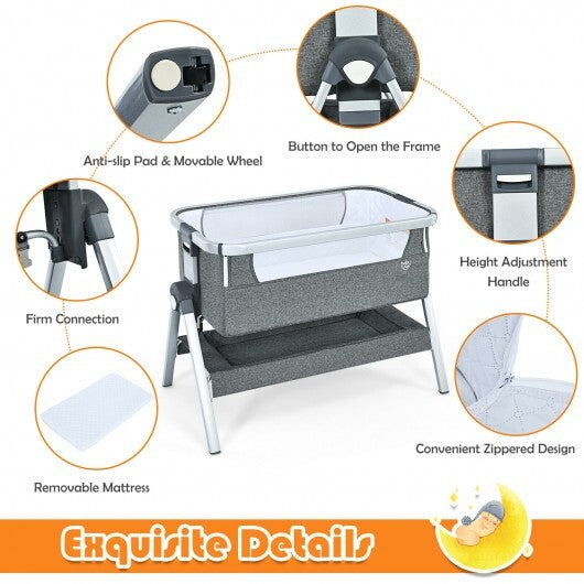 Baby Bassinet Bedside Sleeper with Storage Basket and Wheel for Newborn-Gray - Color: Gray - Minihomy