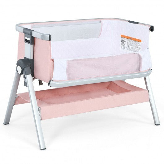 Baby Bassinet Bedside Sleeper with Storage Basket and Wheel for Newborn-Pink - Color: Pink - Minihomy