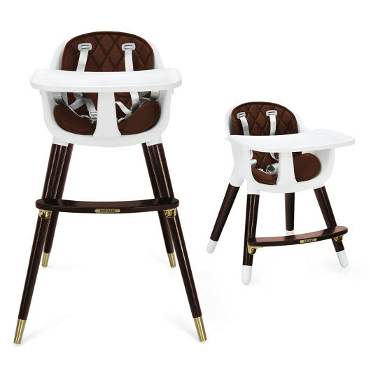 3-In-1 Adjustable Baby High Chair with Soft Seat Cushion for Toddlers-Brown - Color: Brown - Minihomy