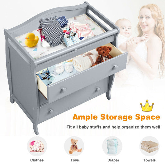 Baby Changing Table Infant Diaper with 3 Drawers and Safety Belt-Gray - Color: Gray - Minihomy