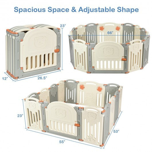 Foldable Baby Playpen 14 Panel Activity Center Safety Play Yard-Beige - Color: Beige - Minihomy