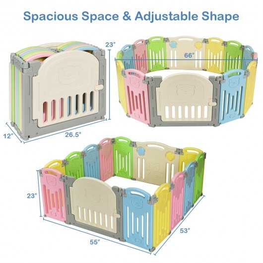 Foldable Baby Playpen 14 Panel Activity Center Safety Play Yard-Multicolor - Color: Multicolor - Minihomy