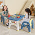 Kids Table and 2 Chairs Set with Storage Shelf and Building Blocks-Blue - Color: Blue - Minihomy