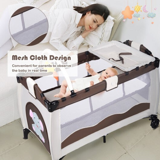 Baby Crib Playpen Playard Pack Travel Infant Bassinet Bed Foldable 4 color-COFFEE - Color: Dark Brown - Minihomy