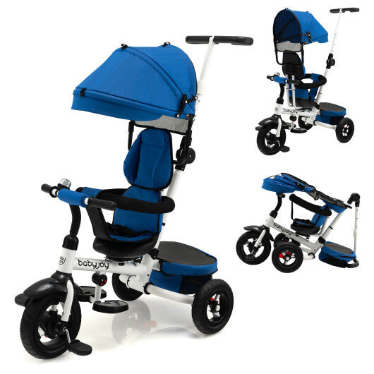 Folding Tricycle Baby Stroller with Reversible Seat and Adjustable Canopy-Blue - Color: Blue - Minihomy