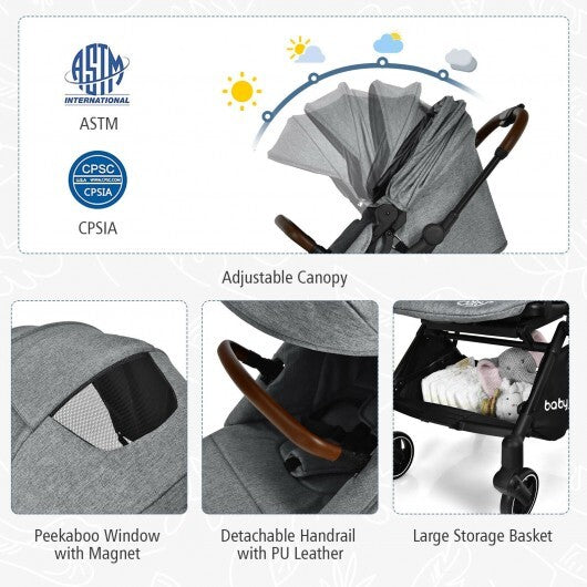 2-in-1 Convertible Aluminum Baby Stroller with Adjustable Canopy-Gray - Color: Gray - Minihomy