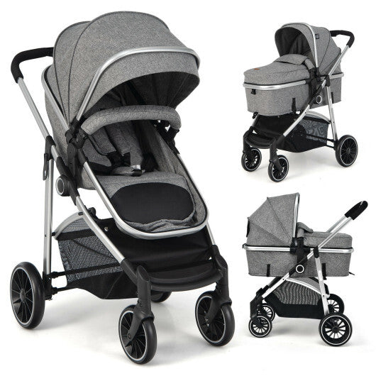 2-in-1 Convertible Baby Stroller with Reversible Seat-Gray - Color: Gray - Minihomy