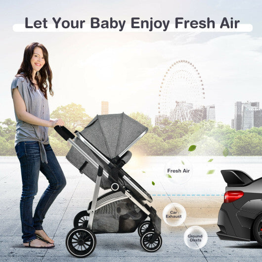 2-in-1 Convertible Baby Stroller with Reversible Seat-Gray - Color: Gray - Minihomy