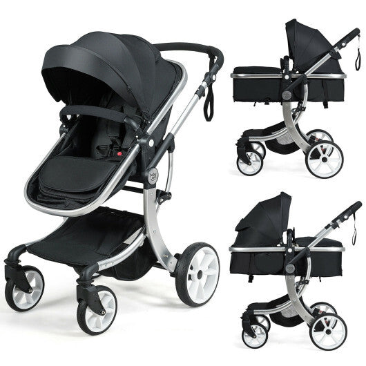 Folding Aluminum Infant Reversible Stroller with Diaper Bag-Black - Color: Black - Minihomy