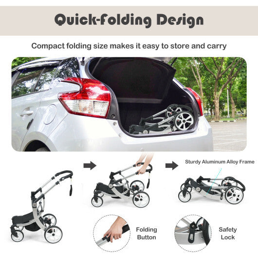 Folding Aluminum Infant Reversible Stroller with Diaper Bag-Black - Color: Black - Minihomy