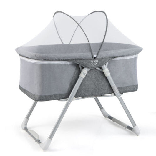 2-In-1 Baby Bassinet with Mattress and Net-Gray - Color: Gray - Minihomy