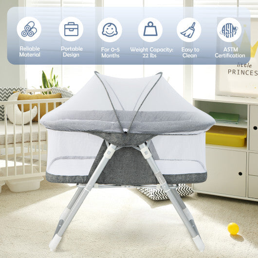 2-In-1 Baby Bassinet with Mattress and Net-Gray - Color: Gray - Minihomy