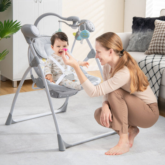 Electric Foldable Baby Rocking Chair with Adjustable Backrest-Gray - Color: Gray - Minihomy