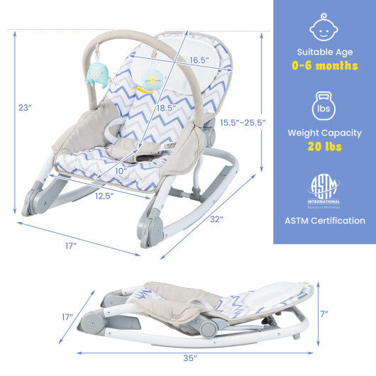 2-in-1 Baby Bouncer with 3-Level Adjustable Backrest-Gray - Color: Gray - Minihomy