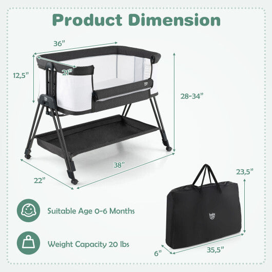 Portable Bedside Sleeper for Baby with 7 Adjustable Heights-Black - Color: Black - Minihomy