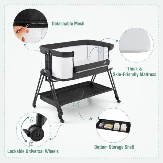 Portable Bedside Sleeper for Baby with 7 Adjustable Heights-Black - Color: Black - Minihomy