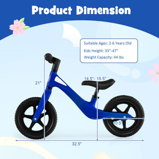 Kids Balance Bike with Rotatable Handlebar and Adjustable Seat Height-Blue - Color: Blue - Minihomy