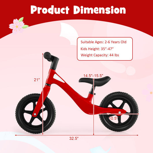 Kids Balance Bike with Rotatable Handlebar and Adjustable Seat Height-Red - Color: Red - Minihomy