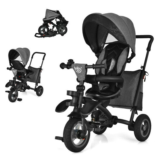 7-In-1 Baby Folding Tricycle Stroller with Rotatable Seat-Gray - Minihomy