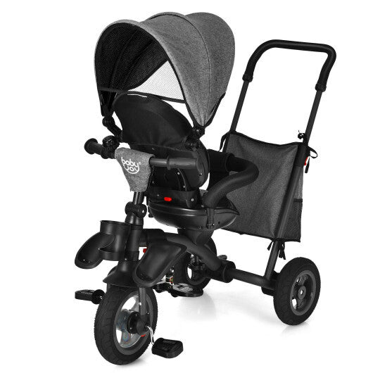 7-In-1 Baby Folding Tricycle Stroller with Rotatable Seat-Gray - Color: Gray - Minihomy