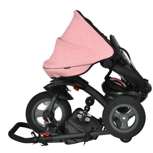 7-In-1 Baby Folding Tricycle Stroller with Rotatable Seat-Pink - Color: Pink - Minihomy