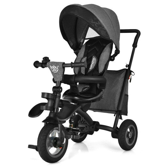 7-In-1 Baby Folding Tricycle Stroller with Rotatable Seat-Gray - Minihomy