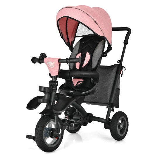 7-In-1 Baby Folding Tricycle Stroller with Rotatable Seat-Gray - Minihomy