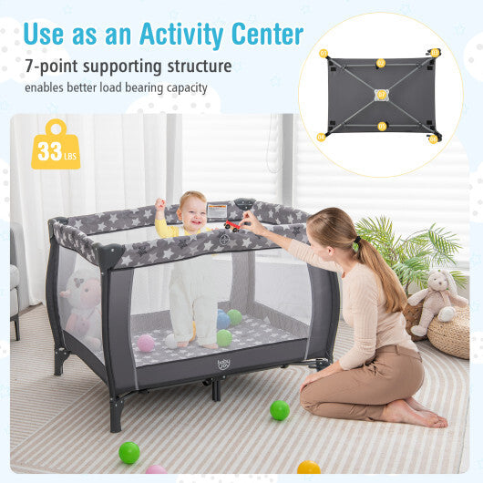 Portable Baby Nursery Center 4-in-1 Portable Travel Crib-Gray - Color: Gray - Minihomy