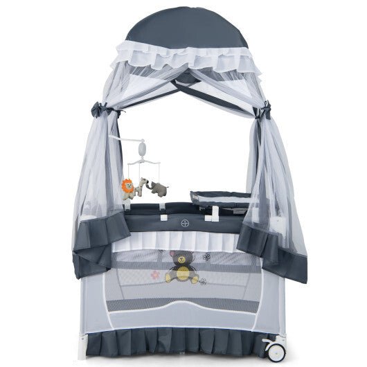 Convertible Bassinet with Removable Changing Table and Detachable Mesh Net-Grey - Color: Gray - Minihomy