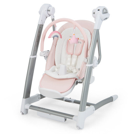 Baby Folding High Chair with 8 Adjustable Heights and 5 Recline Backrest-Pink - Color: Pink - Minihomy