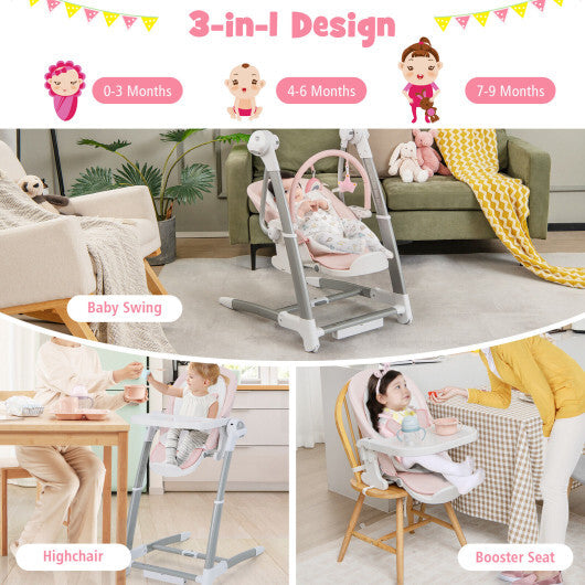 Baby Folding High Chair with 8 Adjustable Heights and 5 Recline Backrest-Pink - Color: Pink - Minihomy