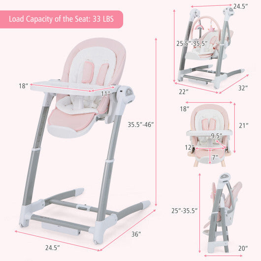 Baby Folding High Chair with 8 Adjustable Heights and 5 Recline Backrest-Pink - Color: Pink - Minihomy