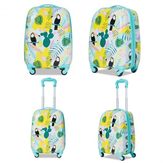 2 Pieces Kid's Luggage Set 12-inch Backpack and 16-inch Rolling Suitcase Travel - Color: Multicolor - Minihomy