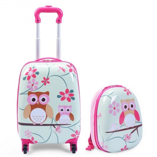 2 Pieces 12 Inch 16 Inch Green ABS Kids Suitcase Luggage Set - Color: Pink - Minihomy