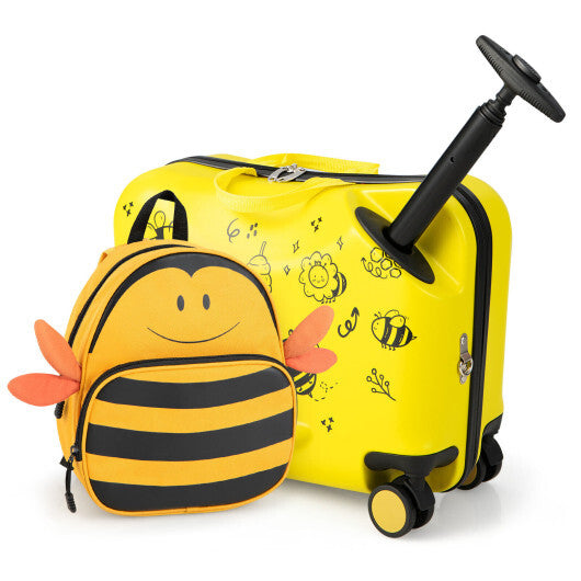 2 Pieces 18 Inch Ride-on Kids Luggage Set with Spinner Wheels and Bee Pattern-Yellow - Color: Yellow - Minihomy