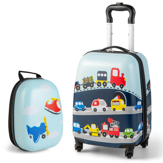 2 Pieces Kids Carry-on Luggage Set with 12 Inch Backpack-Blue - Color: Blue - Minihomy