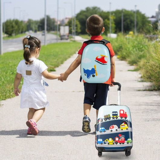 2 Pieces Kids Carry-on Luggage Set with 12 Inch Backpack-Blue - Color: Blue - Minihomy