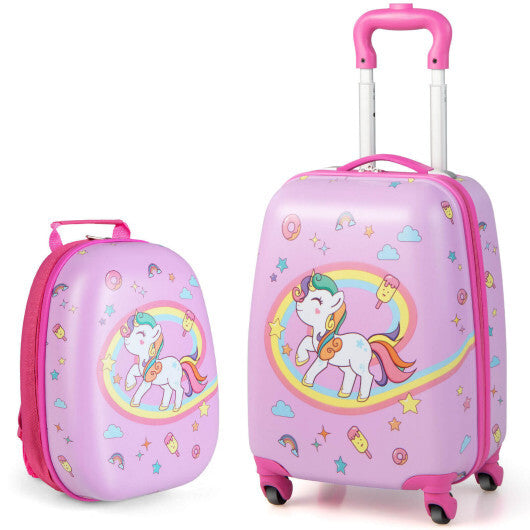 2 Pieces Kids Carry-on Luggage Set with 12 Inch Backpack-Pink - Color: Pink - Minihomy